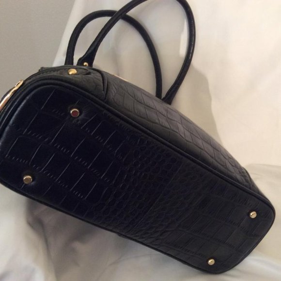 Kathryn Robbins NWOT black leather & metallic gold hand or shoulder bag - Picture 7 of 13